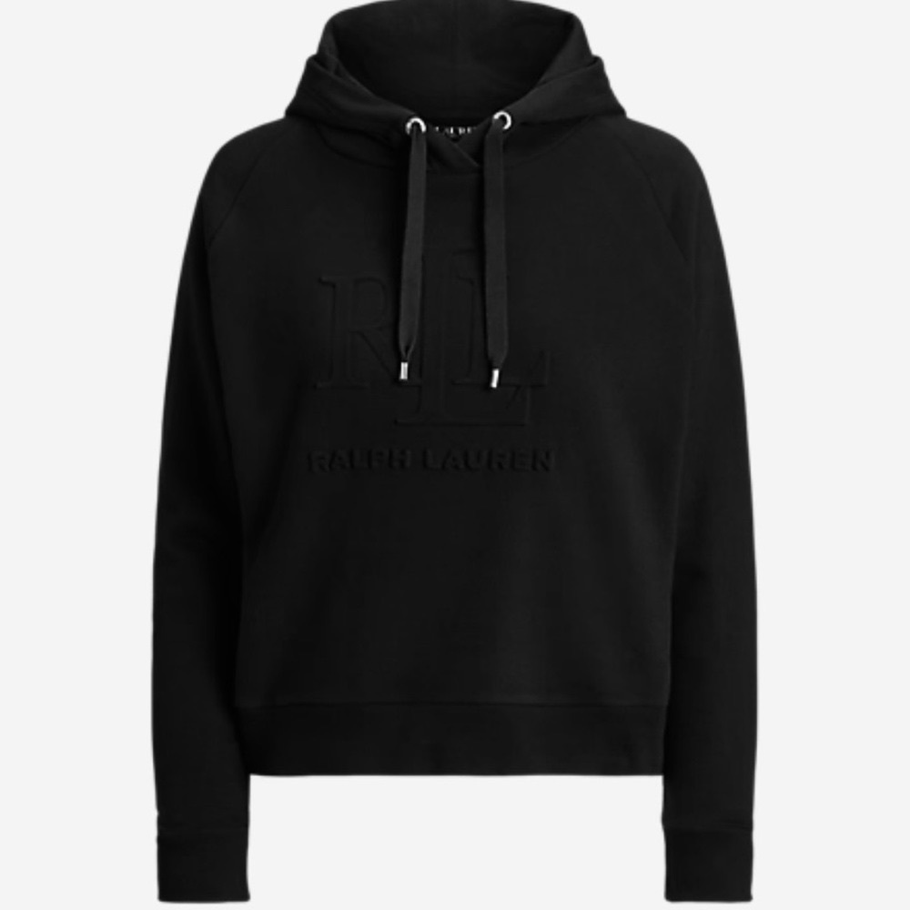 New! Lauren Ralph Lauren Embossed Logo Hooded Sweatshirt Black Sizes L & XL🖤 - Picture 4 of 16